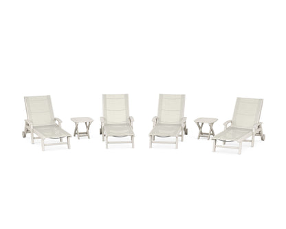 POLYWOOD® Coastal Chaise 6-Piece Set with Wheels in Sand / Parchment Sling