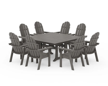 Vineyard Curveback Adirondack 9-Piece Nautical Trestle Dining Set