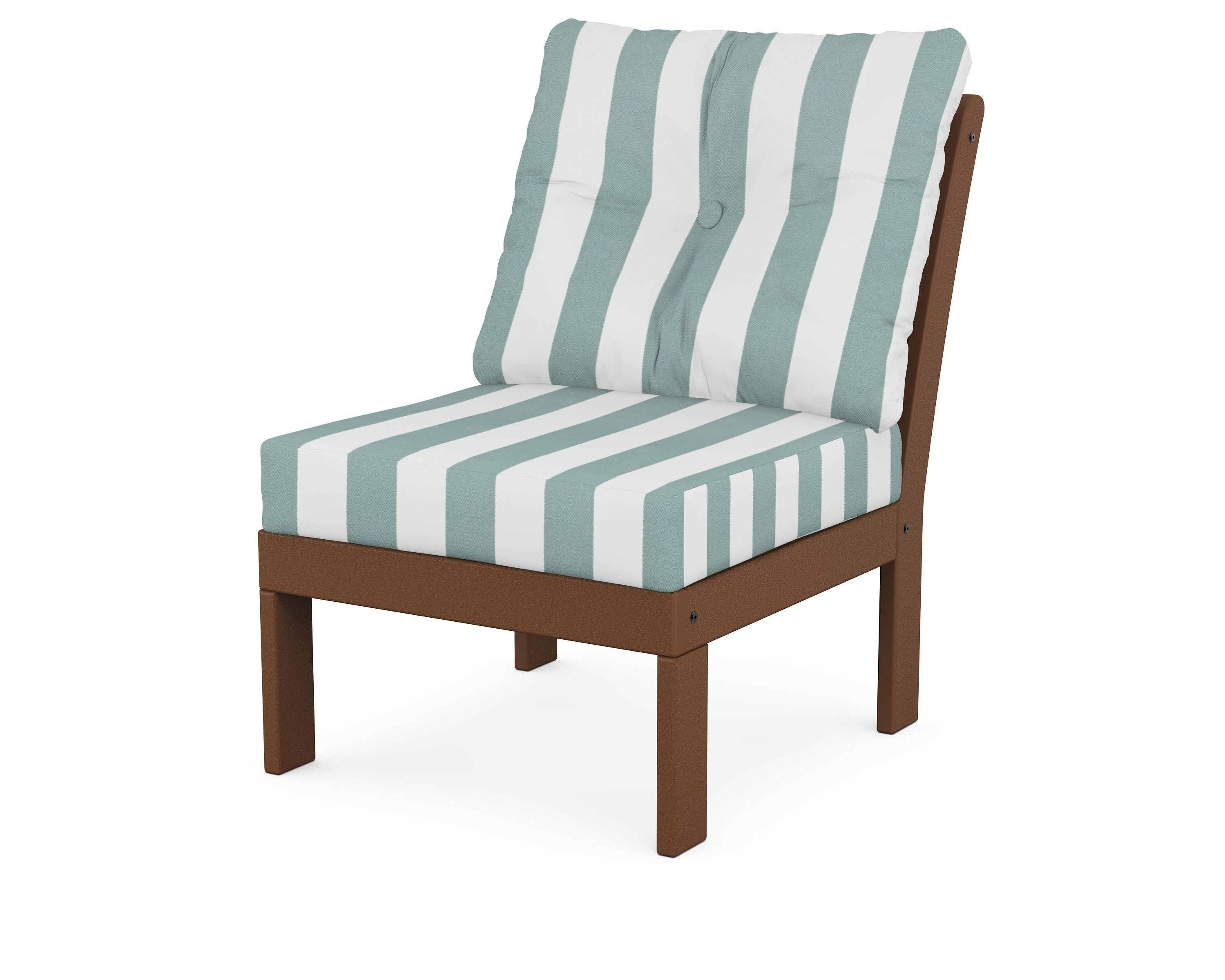 POLYWOOD® Vineyard Modular Armless Chair in Teak / Cabana Stripe Glacier Spa