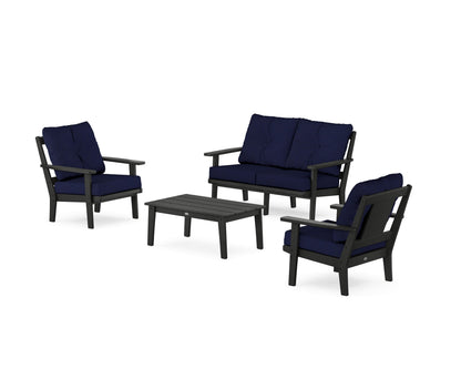 POLYWOOD® Prairie 4-Piece Deep Seating Set with Loveseat in Black / Navy