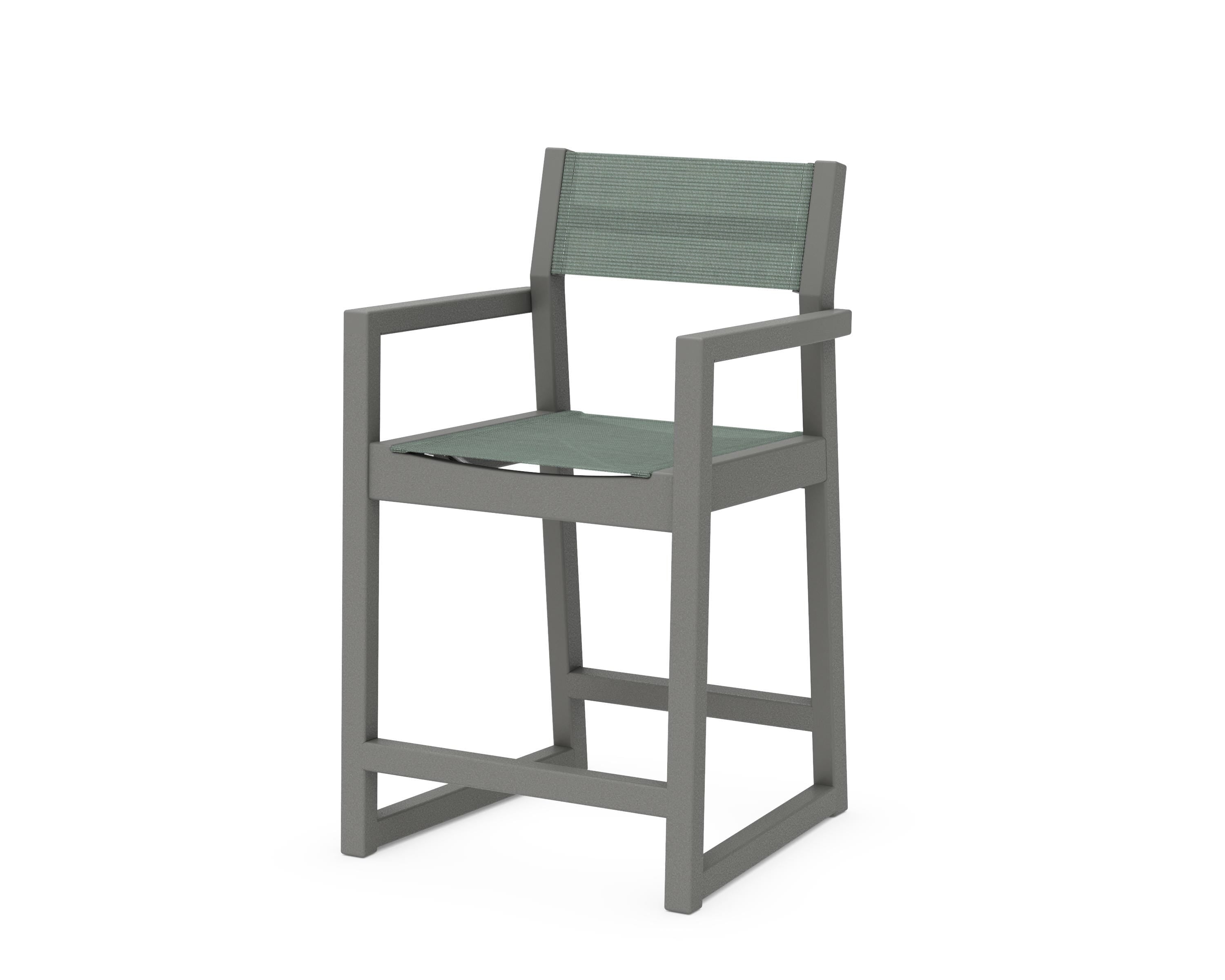 POLYWOOD® EDGE Sling Counter Arm Chair in Slate Grey / Dupioni Sea Mist Sling