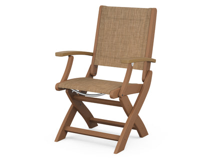 POLYWOOD® Coastal Folding Chair in Teak / Natural / Burlap Sling
