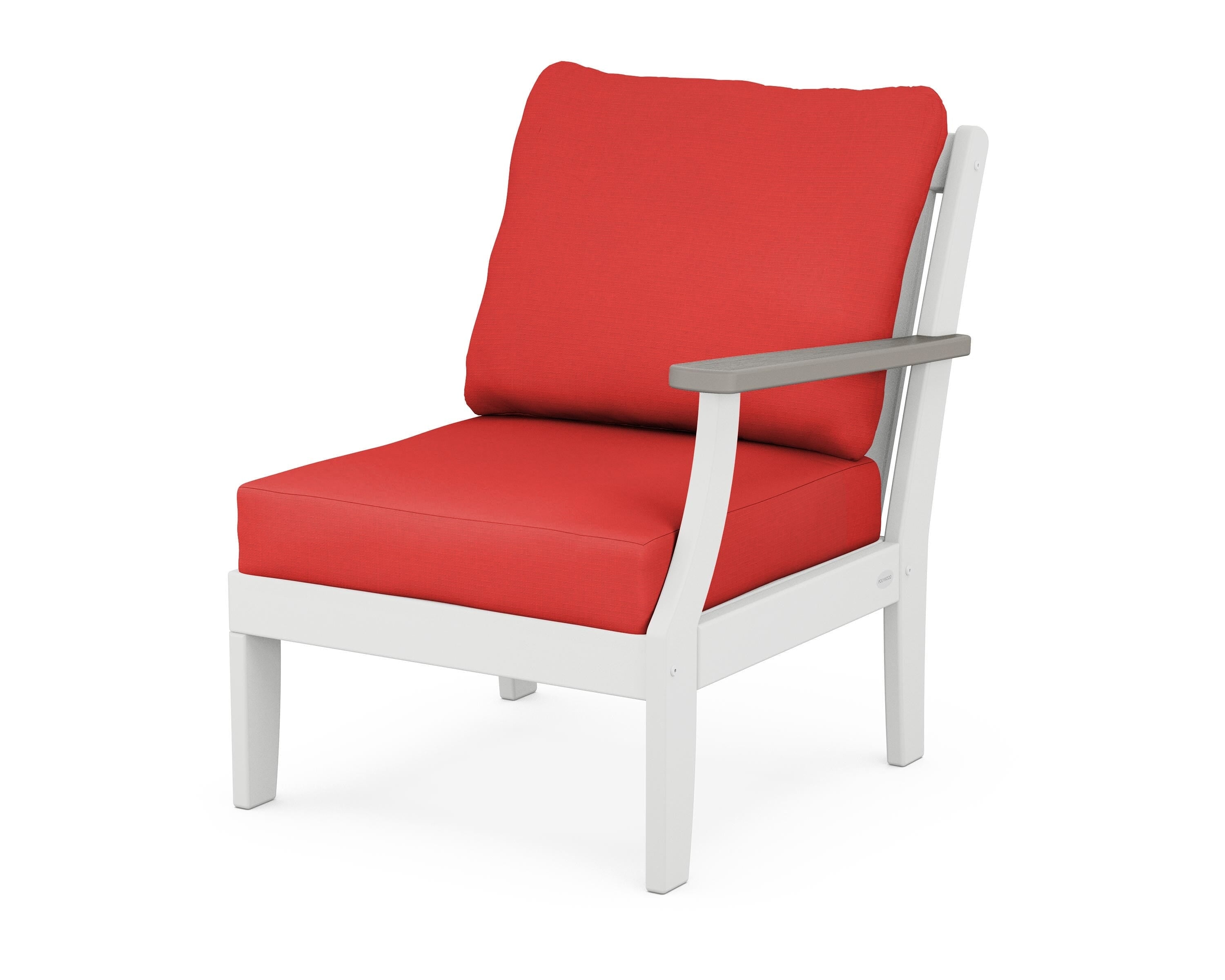 POLYWOOD® Braxton Modular Right Arm Chair in White / Driftwood / Crimson Linen