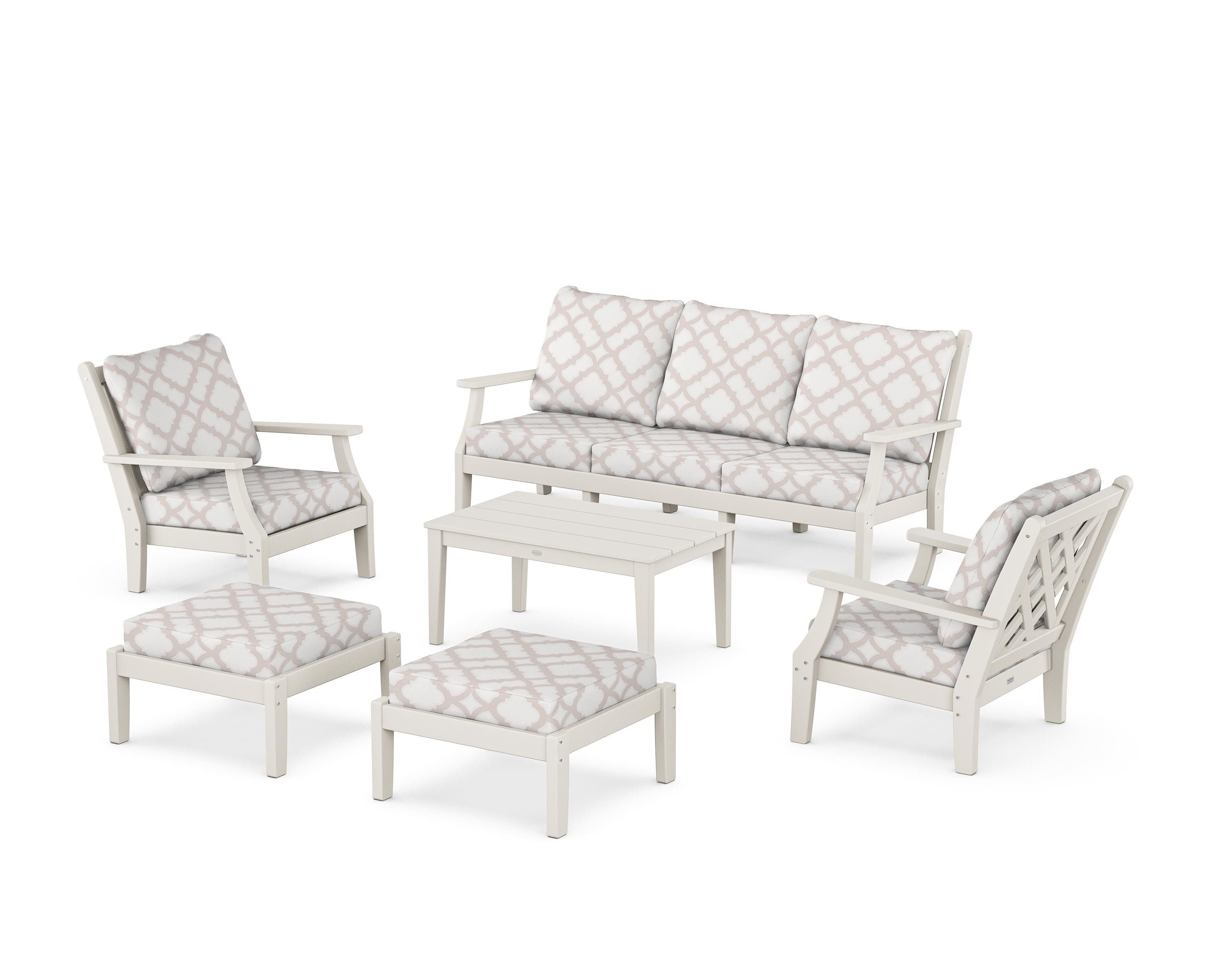 Country Living Wovendale 6-Piece Lounge Sofa Set in Sand / Trellis Dune Burlap