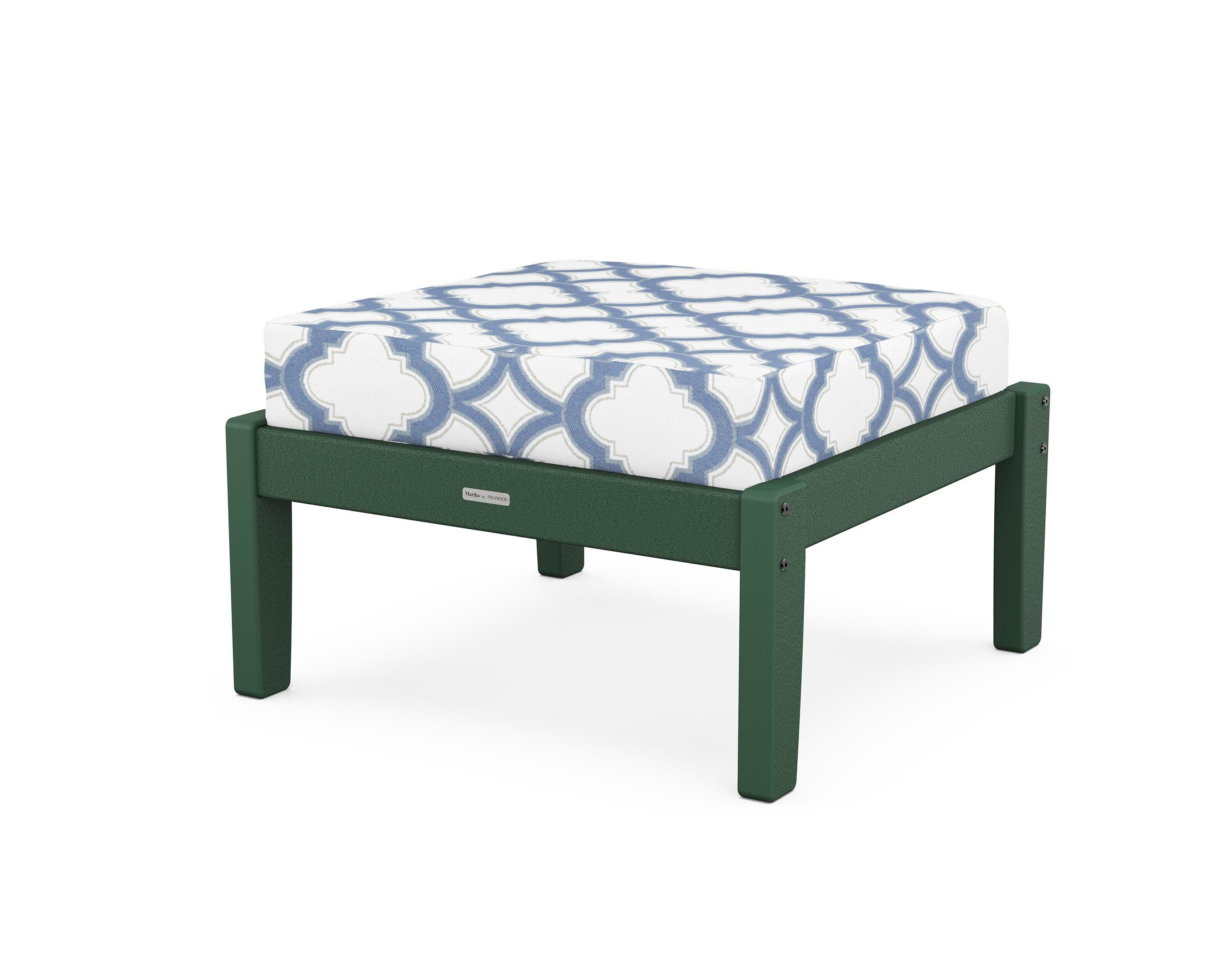 Martha Stewart by POLYWOOD® Chinoiserie Deep Seating Ottoman in Green / Trellis Sky Blue