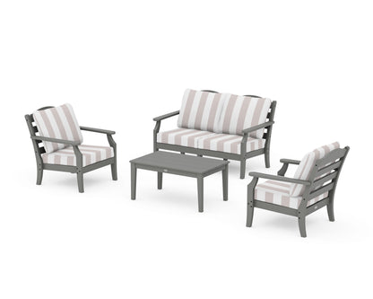 Draper James™ by  POLYWOOD® Savannah 4-Piece Deep Seating Set with Loveseat in Slate Grey / Cabana Stripe Dune Burlap