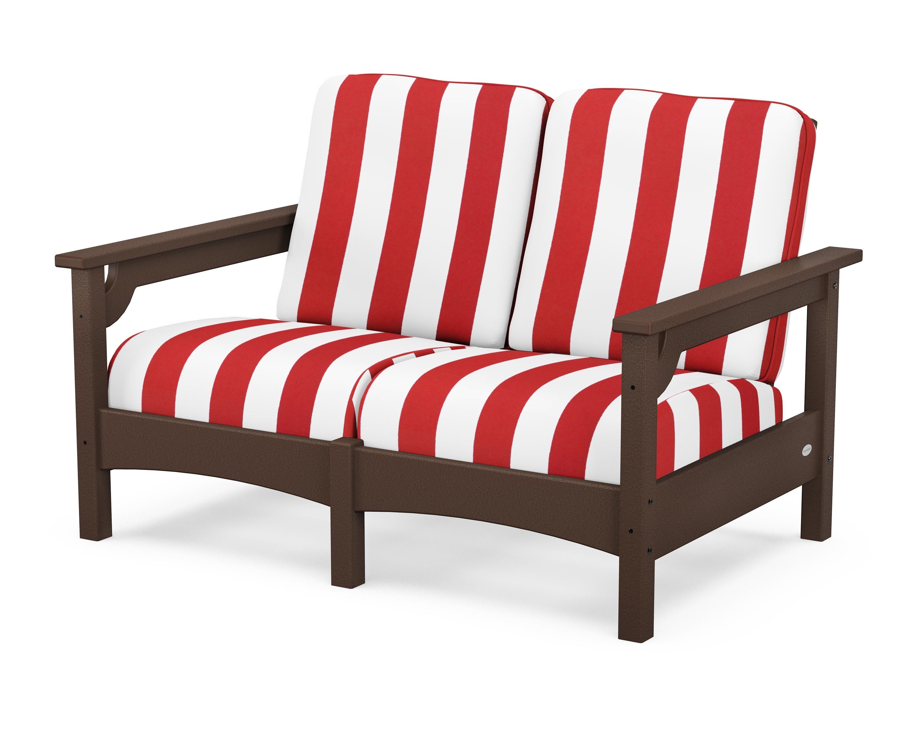 POLYWOOD® Club Loveseat in Mahogany / Cabana Stripe Crimson