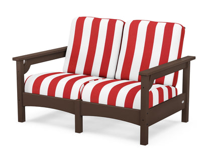 POLYWOOD® Club Loveseat in Mahogany / Cabana Stripe Crimson