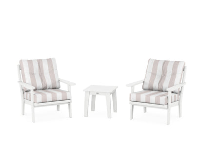POLYWOOD® Mission 3-Piece Deep Seating Set in White / Cabana Stripe Dune Burlap