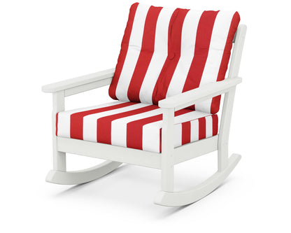 POLYWOOD® Vineyard Deep Seating Rocking Chair in Vintage White / Cabana Stripe Crimson