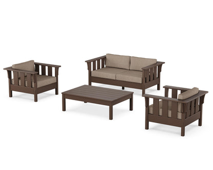 Martha Stewart by POLYWOOD® Acadia 4-Piece Deep Seating Set with Loveseat in Mahogany / Spiced Burlap