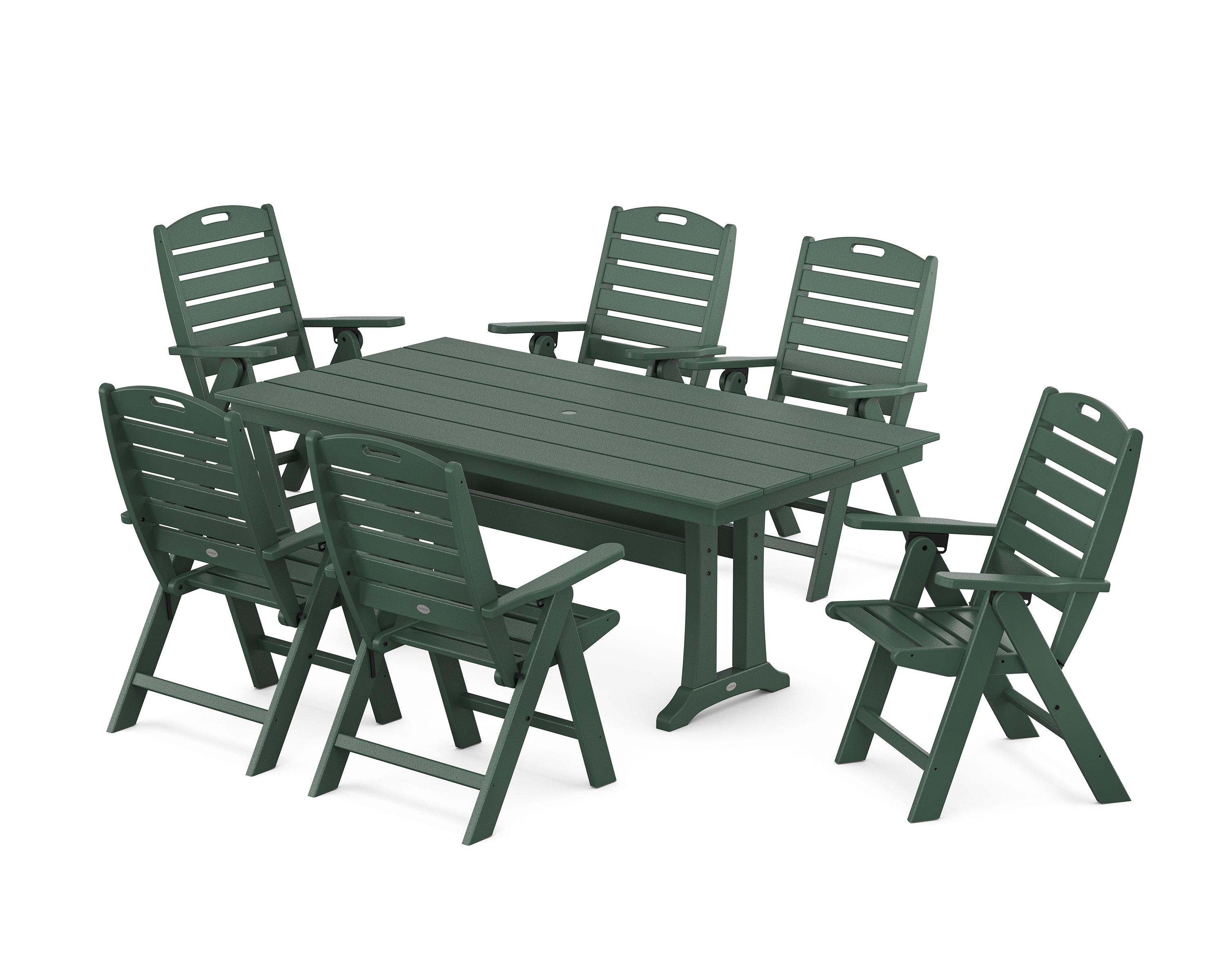 POLYWOOD® Nautical Highback 7-Piece Farmhouse Dining Set with Trestle Legs in Green