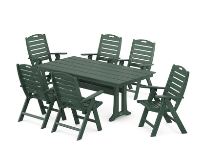 POLYWOOD® Nautical Highback 7-Piece Farmhouse Dining Set with Trestle Legs in Green