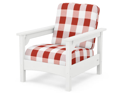 POLYWOOD® Club Chair in White / Buffalo Plaid Crimson