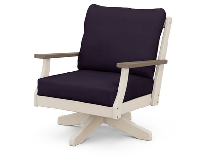 POLYWOOD® Braxton Deep Seating Swivel Chair in Sand / Kona / Navy Linen