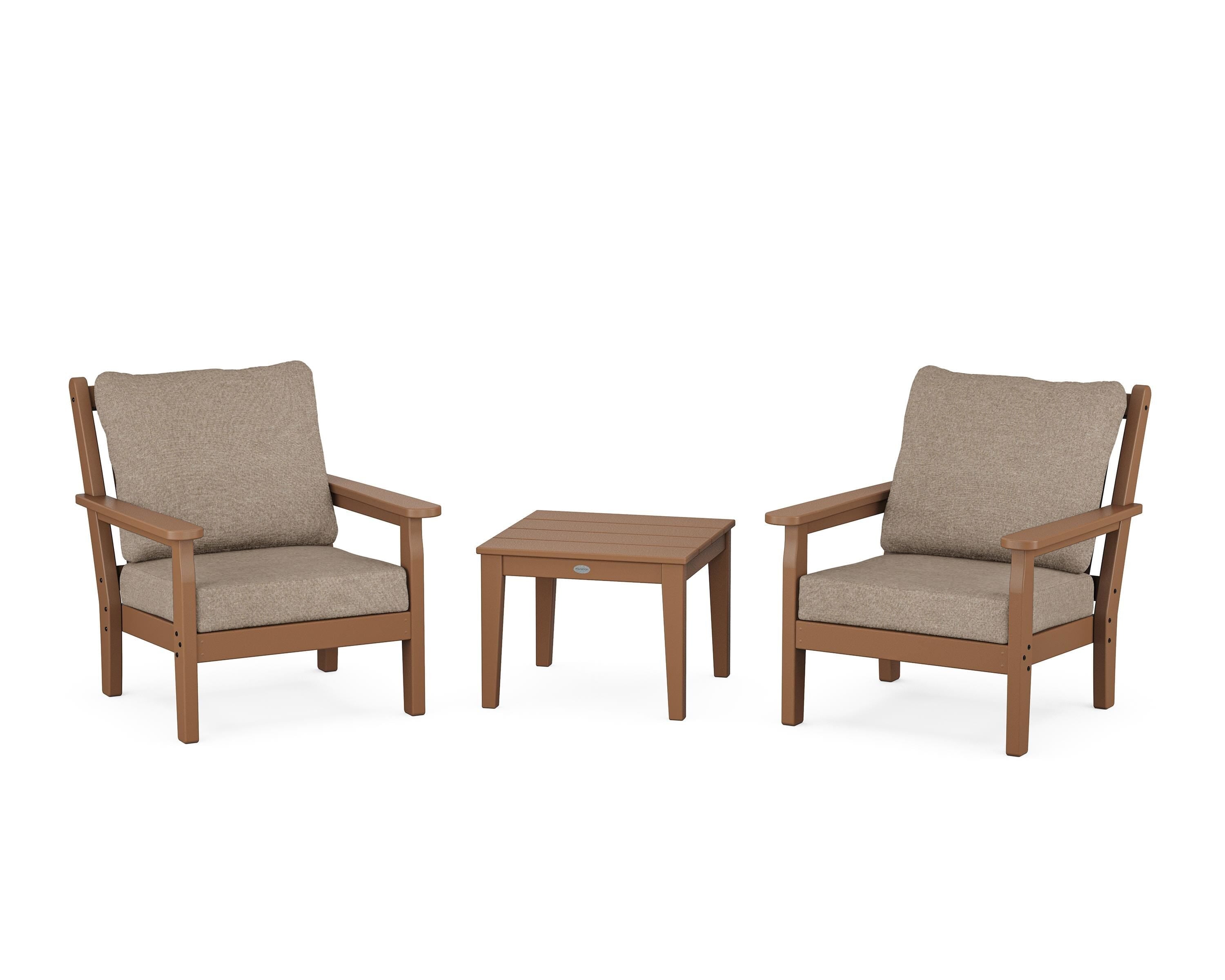 POLYWOOD® Chippendale 3-Piece Deep Seating Set in Teak / Spiced Burlap