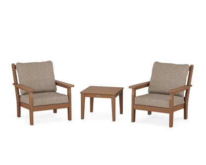POLYWOOD® Chippendale 3-Piece Deep Seating Set in Teak / Spiced Burlap