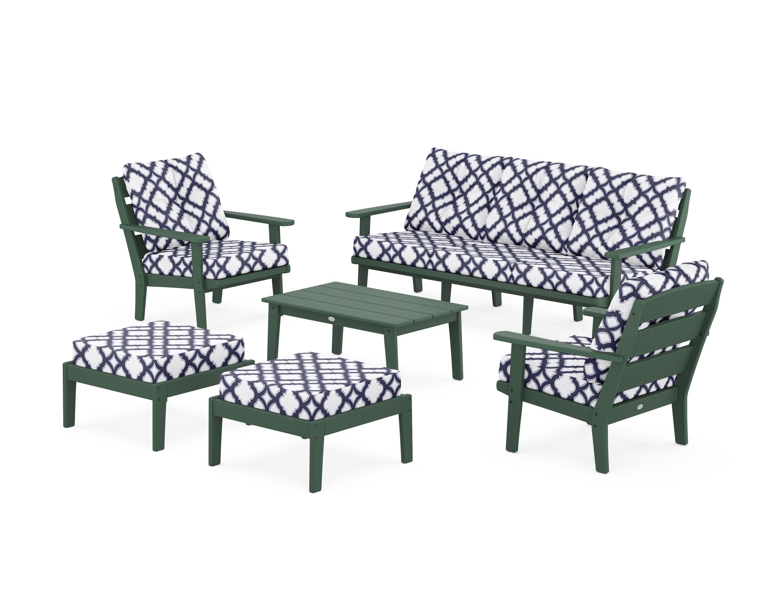 POLYWOOD® Lakeside 6-Piece Lounge Sofa Set in Green / Trellis Navy