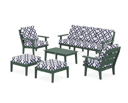 POLYWOOD® Lakeside 6-Piece Lounge Sofa Set in Green / Trellis Navy