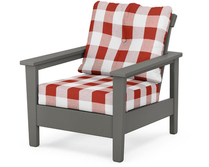 POLYWOOD® Prescott Deep Seating Chair in Slate Grey / Buffalo Plaid Crimson