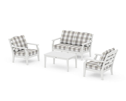 Draper James™ by  POLYWOOD® Savannah 4-Piece Deep Seating Set with Loveseat in White / Buffalo Plaid Grey Mist