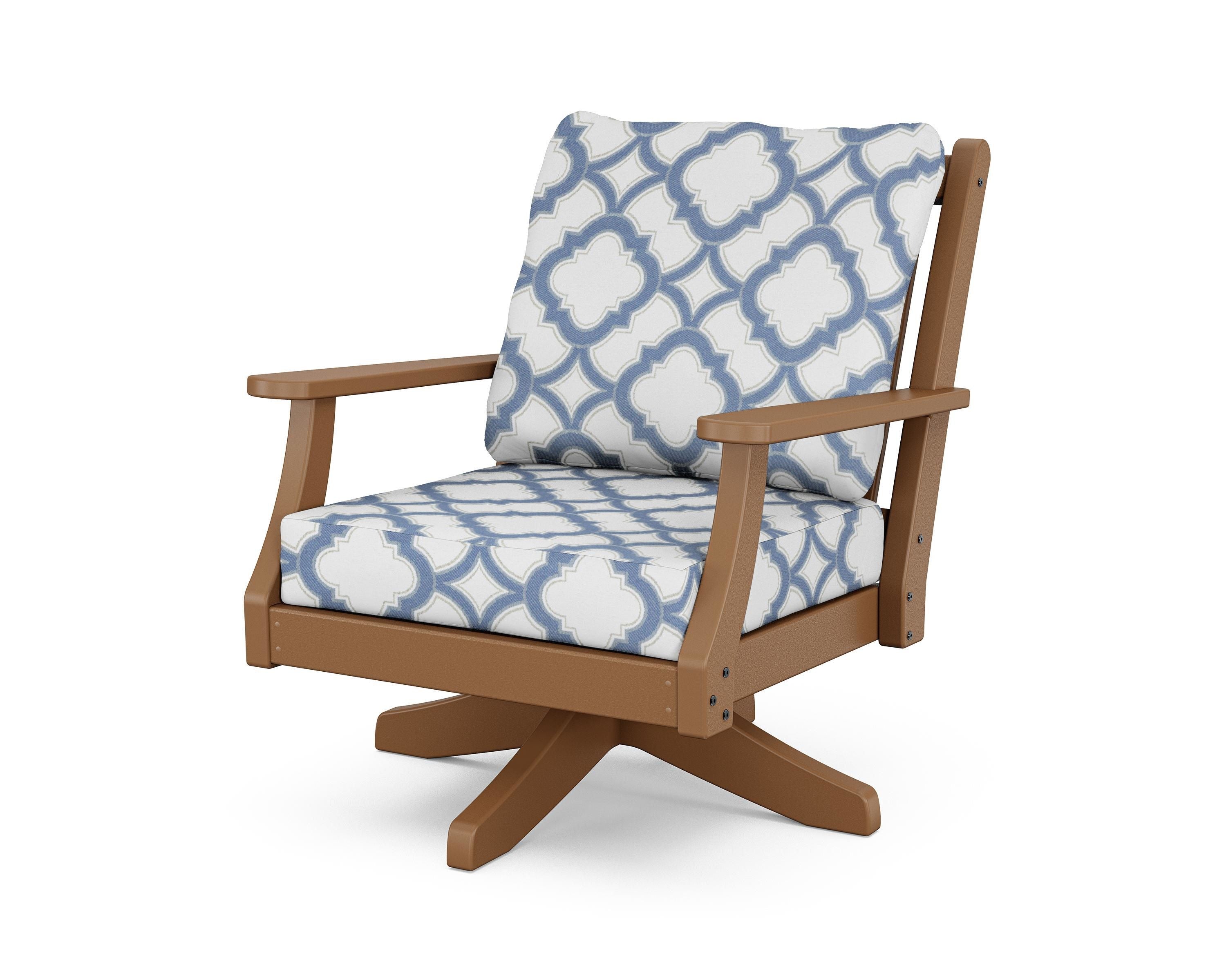 Country Living Wovendale Deep Seating Swivel Chair in Teak / Trellis Sky Blue
