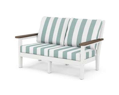 POLYWOOD® Chippendale Deep Seating Loveseat in White / Kona / Cabana Stripe Glacier Spa