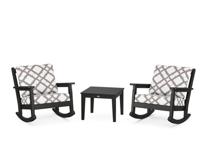 POLYWOOD® Chippendale 3-Piece Deep Seating Rocker Set in Black / Trellis Grey Mist