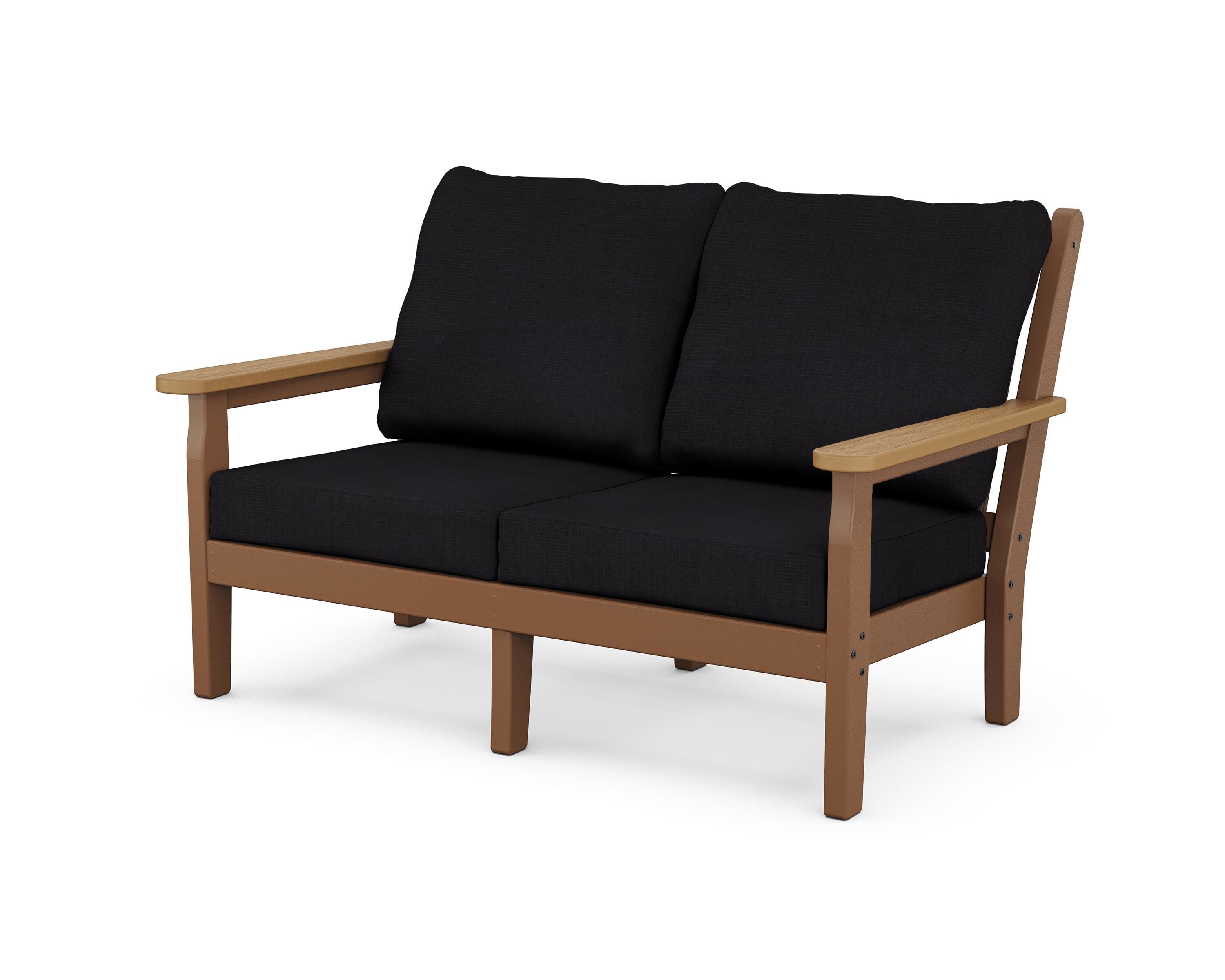 POLYWOOD® Chippendale Deep Seating Loveseat in Teak / Natural / Midnight Linen