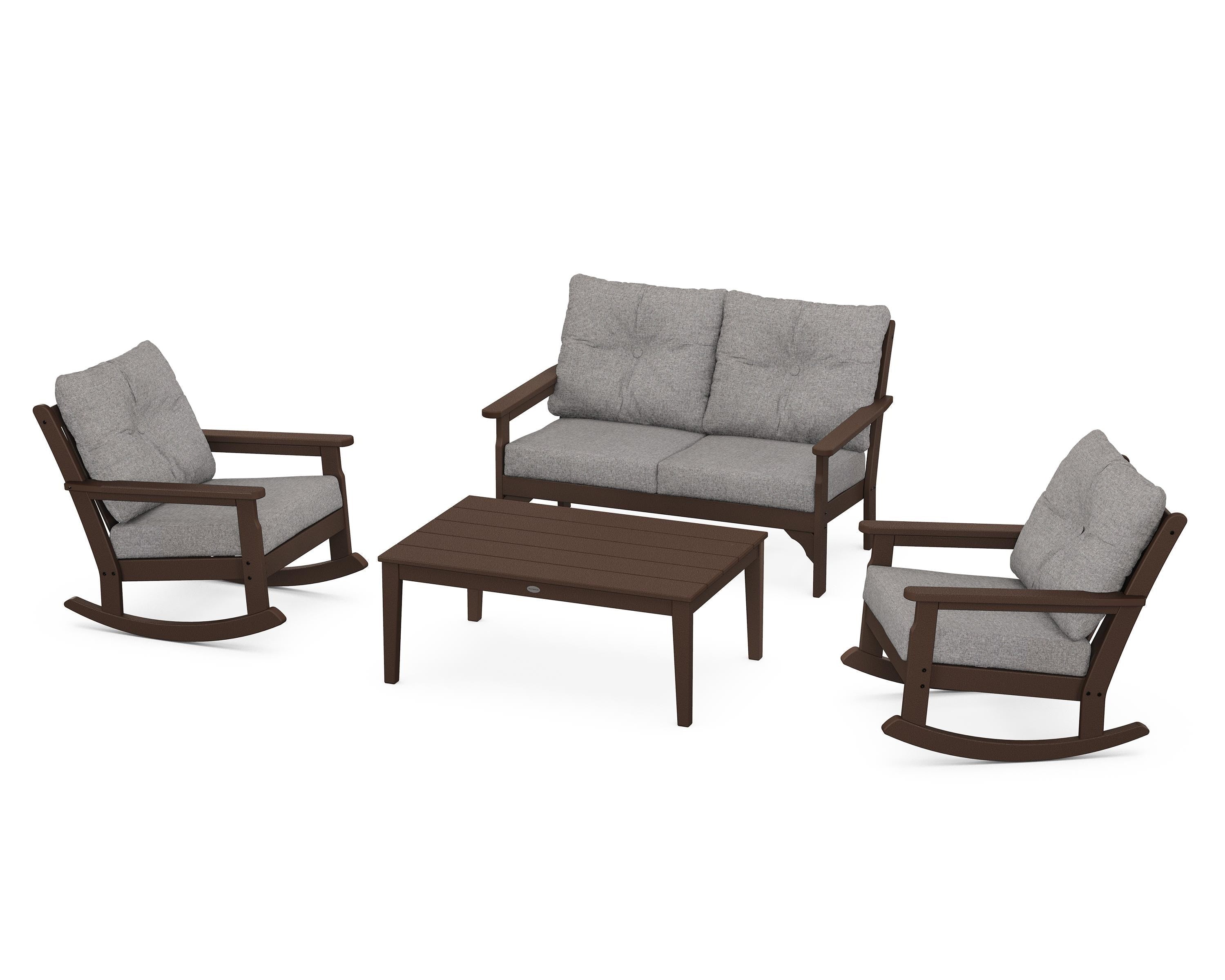 POLYWOOD® Vineyard 4-Piece Deep Seating Rocking Chair Set in Mahogany / Grey Mist