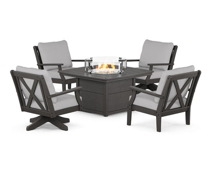 POLYWOOD® Braxton 5-Piece Deep Seating Set with Fire Table in Vintage Coffee / Granite