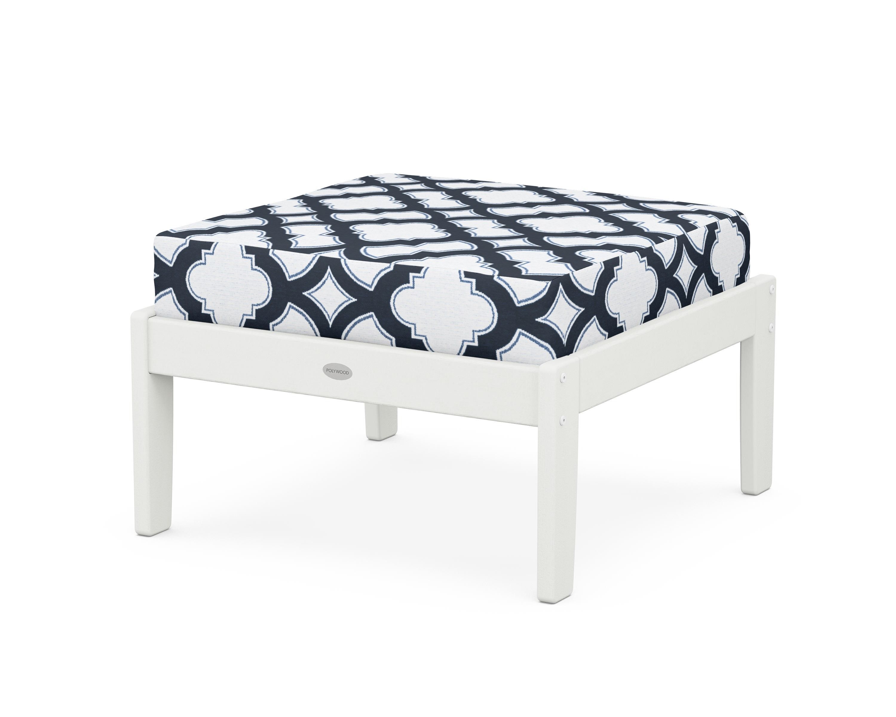 POLYWOOD® Braxton Deep Seating Ottoman in Vintage White / Trellis Marine Indigo