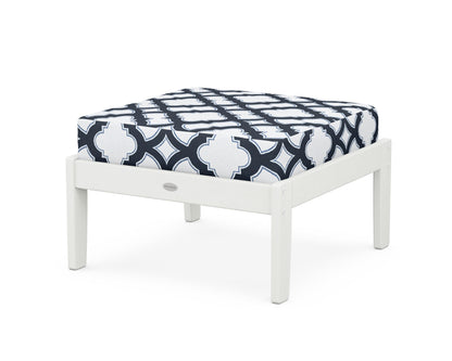 POLYWOOD® Braxton Deep Seating Ottoman in Vintage White / Trellis Marine Indigo
