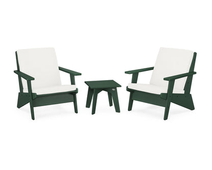 POLYWOOD® Riviera Modern Lounge 3-Piece Set in Green / Natural Linen