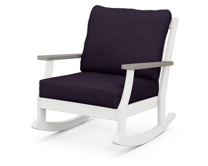 POLYWOOD® Braxton Deep Seating Rocking Chair in White / Driftwood / Navy Linen