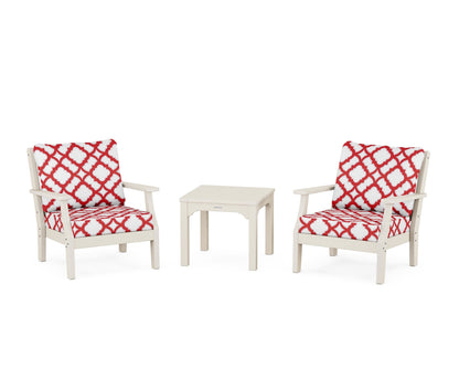 Martha Stewart by POLYWOOD® Chinoiserie 3-Piece Deep Seating Set in Sand / Trellis Crimson