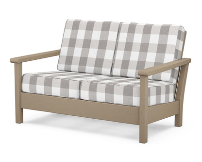 POLYWOOD® Harbour Deep Seating Loveseat in Vintage Sahara / Buffalo Plaid Grey Mist