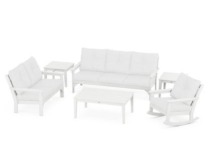 POLYWOOD® Vineyard 6-Piece Deep Seating Set in White / Natural