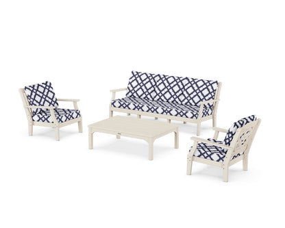 Martha Stewart by POLYWOOD® Chinoiserie 4-Piece Deep Seating Set with Sofa in Sand / Trellis Navy