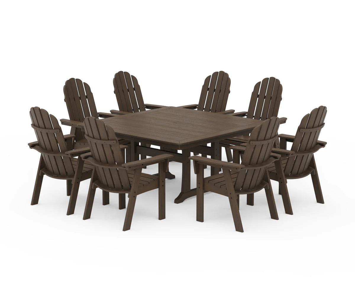 Vineyard Curveback Adirondack 9-Piece Nautical Trestle Dining Set