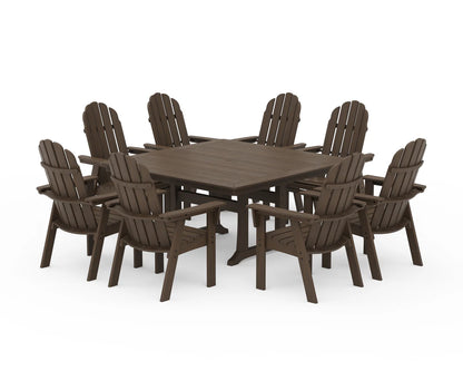 Vineyard Curveback Adirondack 9-Piece Nautical Trestle Dining Set