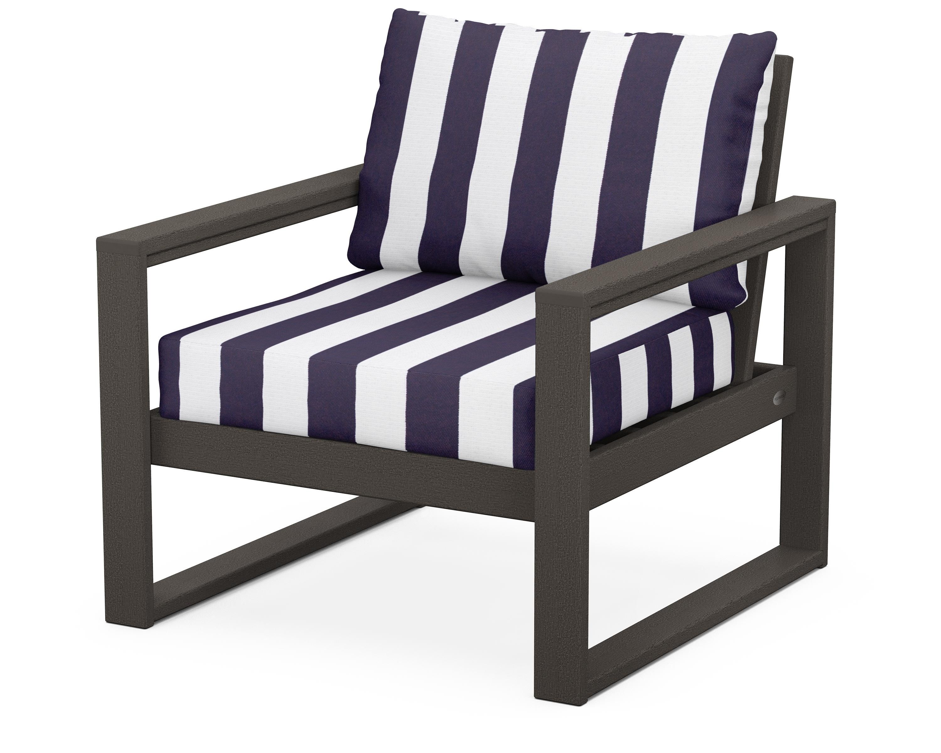 POLYWOOD® EDGE Club Chair in Vintage Coffee / Cabana Stripe Navy