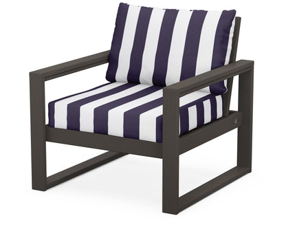 POLYWOOD® EDGE Club Chair in Vintage Coffee / Cabana Stripe Navy