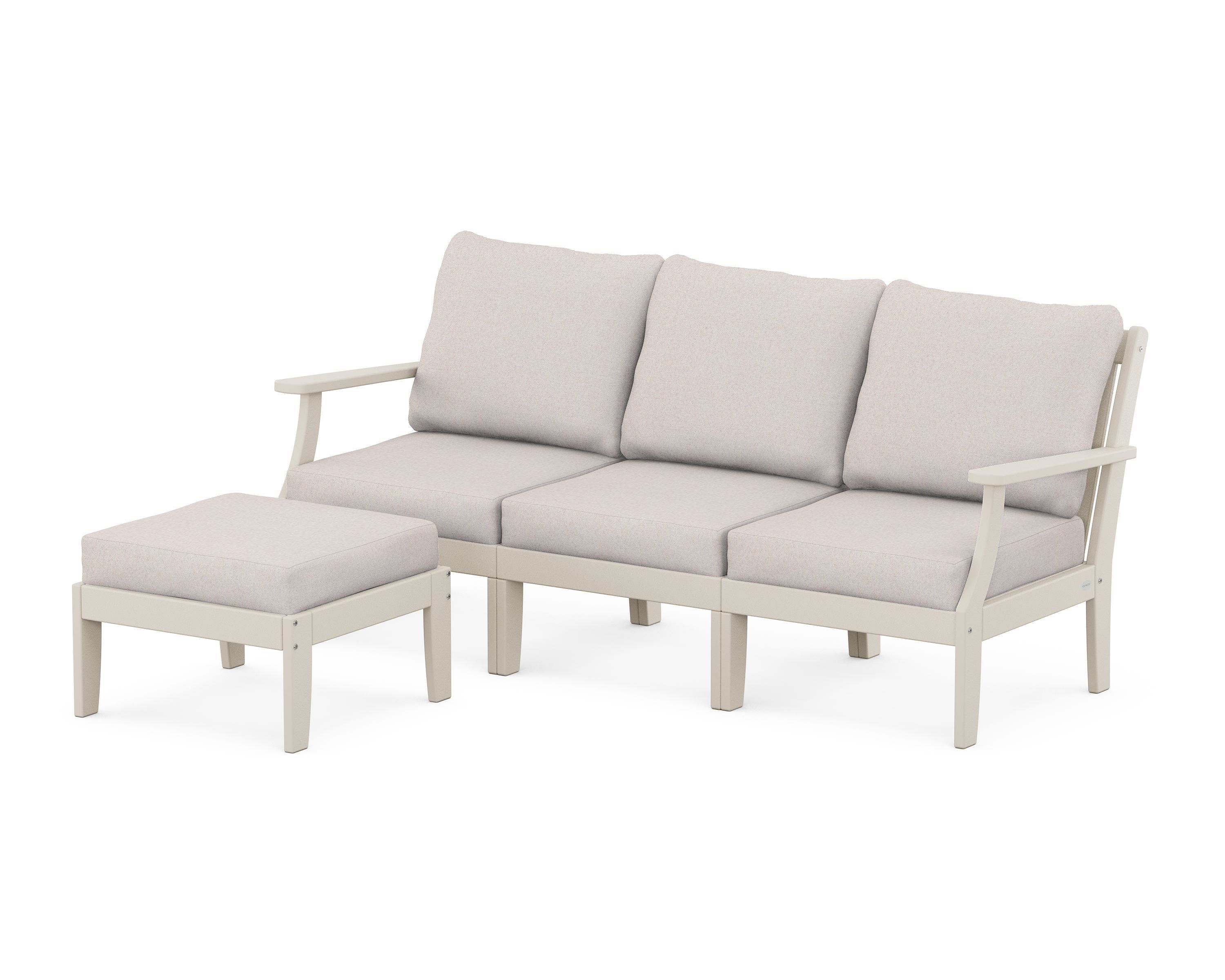POLYWOOD® Braxton Modular 4-Piece Deep Seating Set with Ottoman in Sand / Dune Burlap
