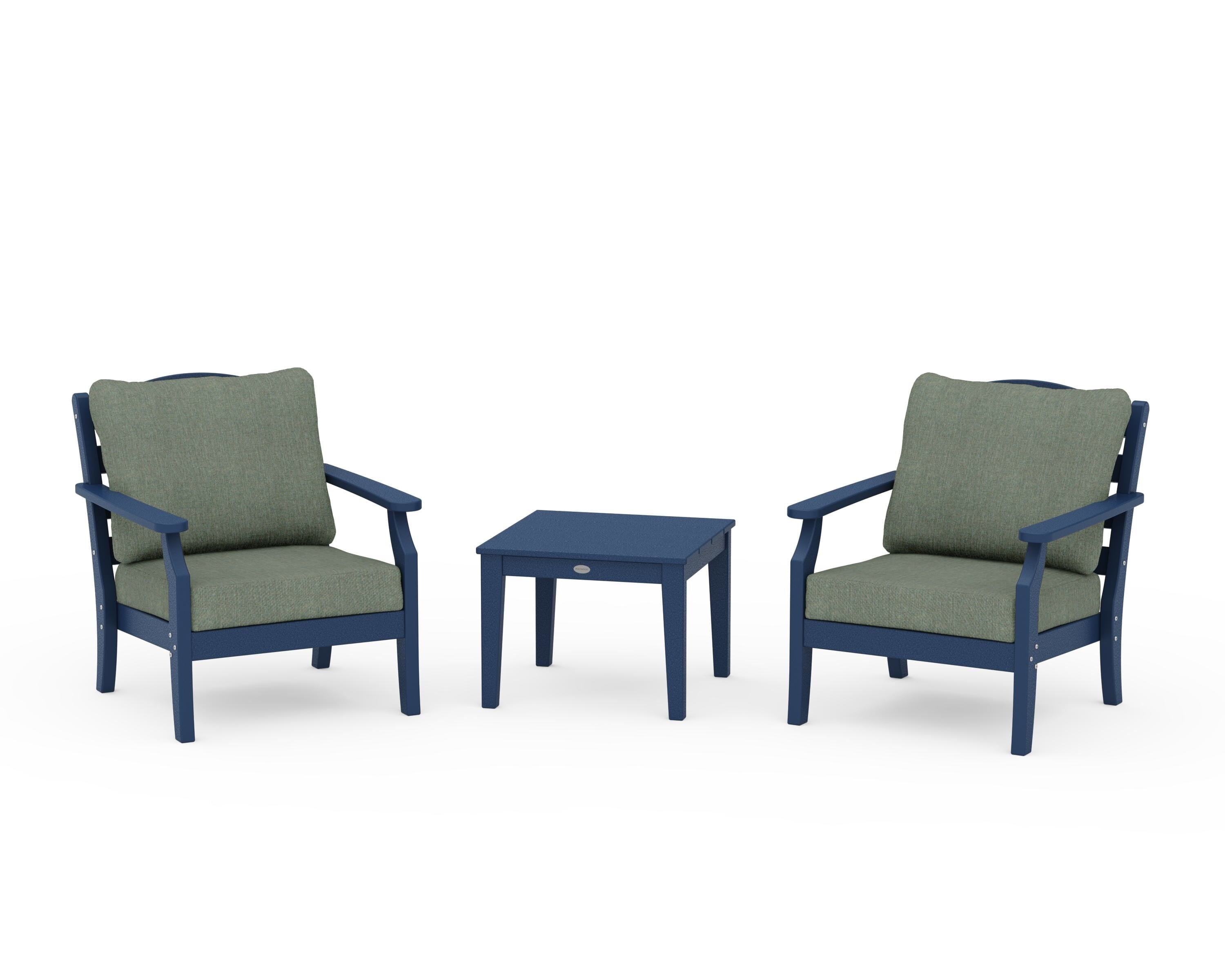 Draper James™ by  POLYWOOD® Savannah 3-Piece Deep Seating Set in Navy / Cast Sage