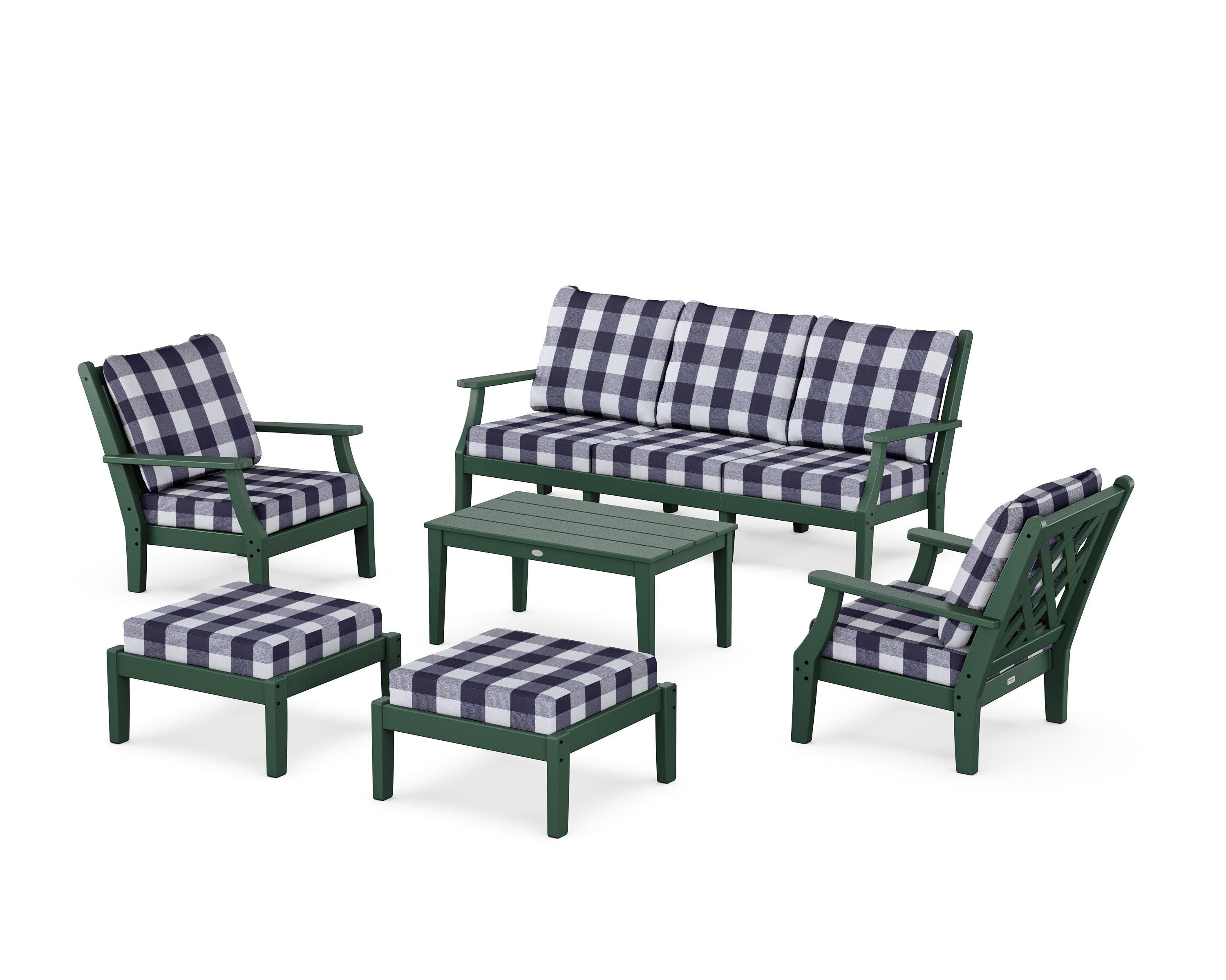Country Living Wovendale 6-Piece Lounge Sofa Set in Green / Buffalo Plaid Navy