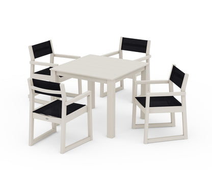 POLYWOOD® EDGE Sling Arm Chair 5-Piece Parsons Dining Set in Sand / Black Sling