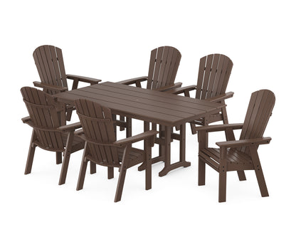 POLYWOOD® Nautical Curveback Adirondack 7-Piece Farmhouse Dining Set in Mahogany