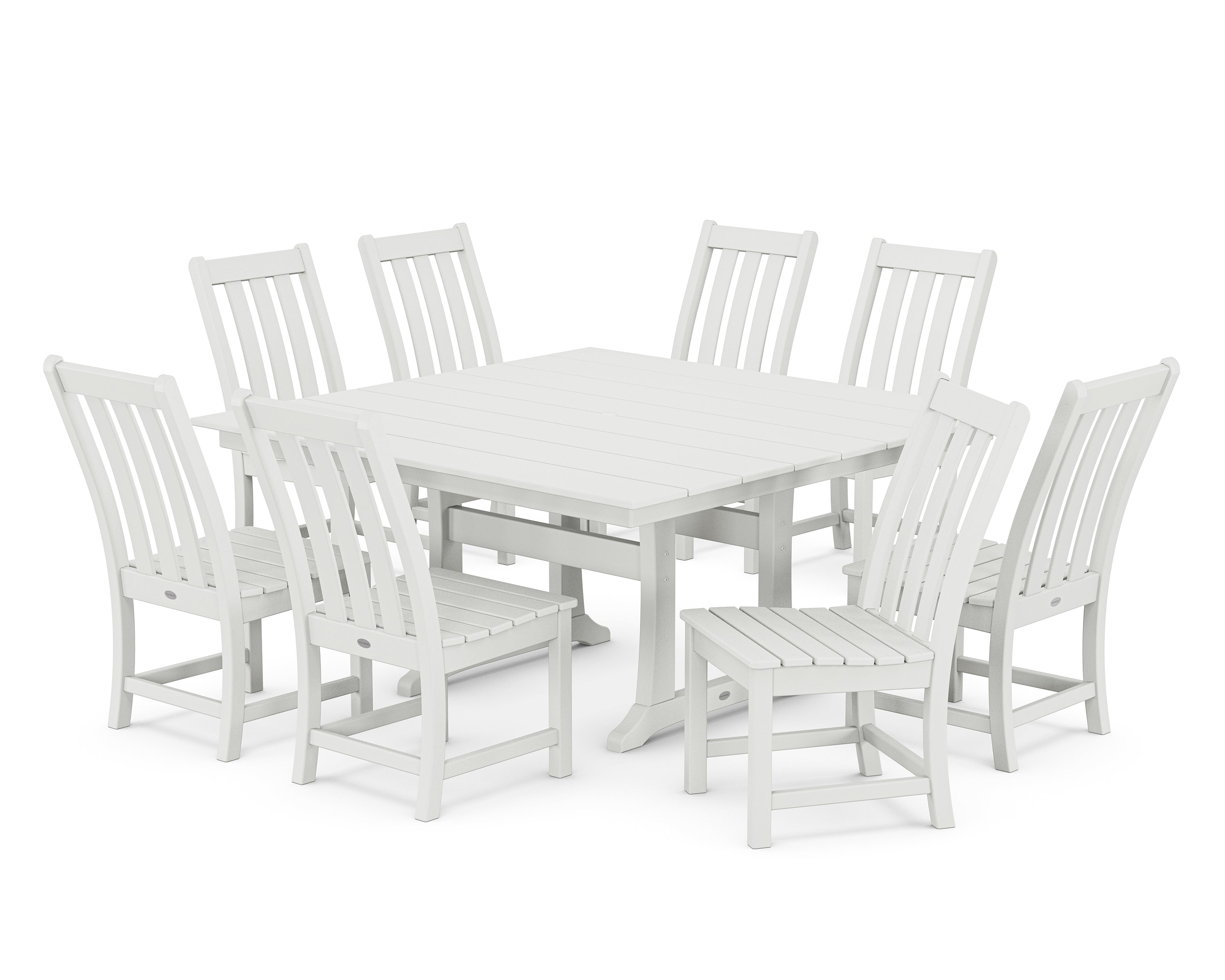 POLYWOOD® Vineyard 9-Piece Farmhouse Trestle Dining Set in White