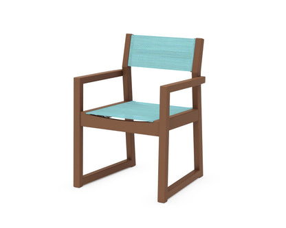 POLYWOOD® EDGE Sling Dining Arm Chair in Teak / Dupioni Aquamarine Sling